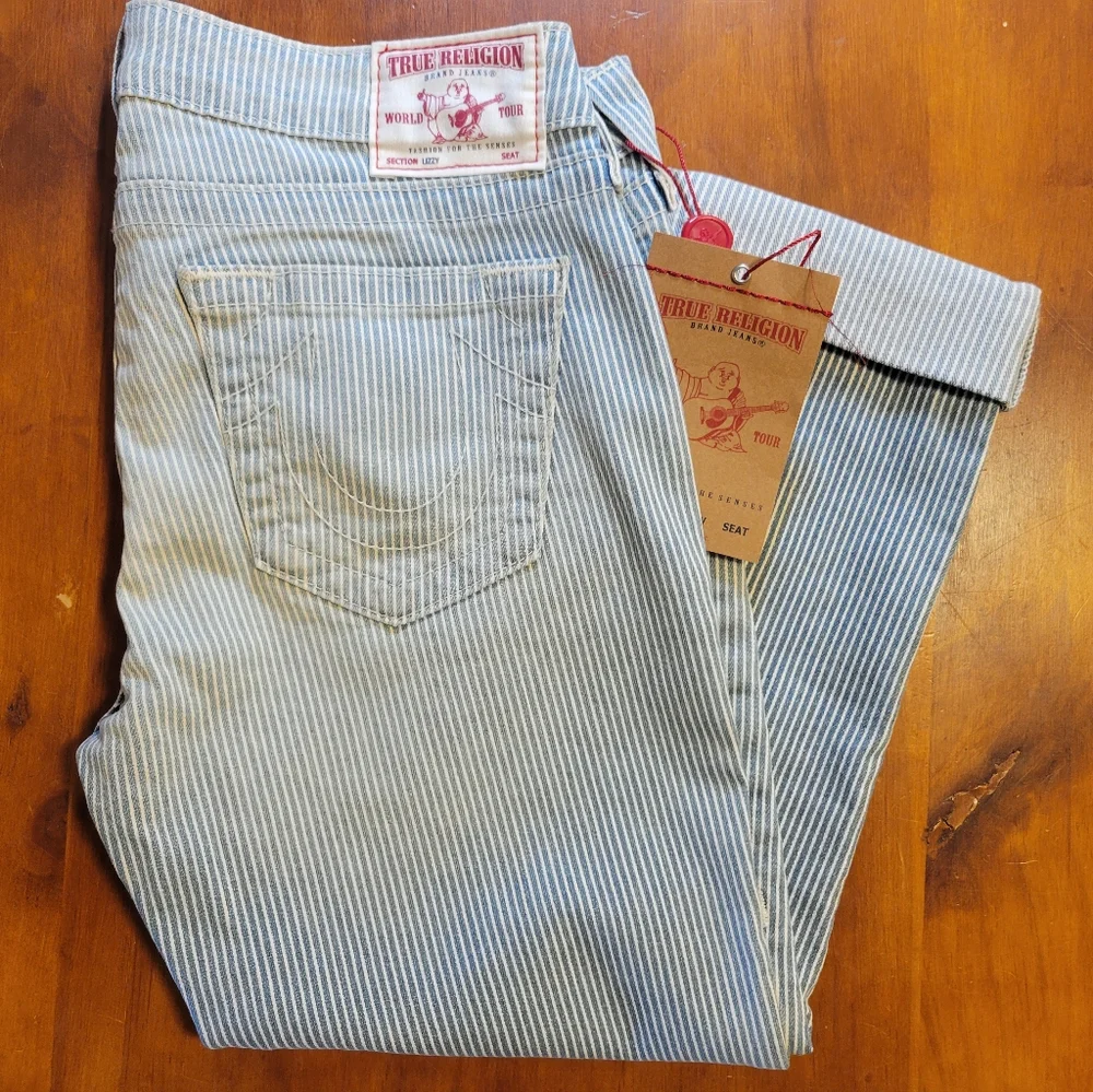 True Religion Denim Pant Capri Pinstripe Railroad 30 NWT New Designer - Picture 10 of 10